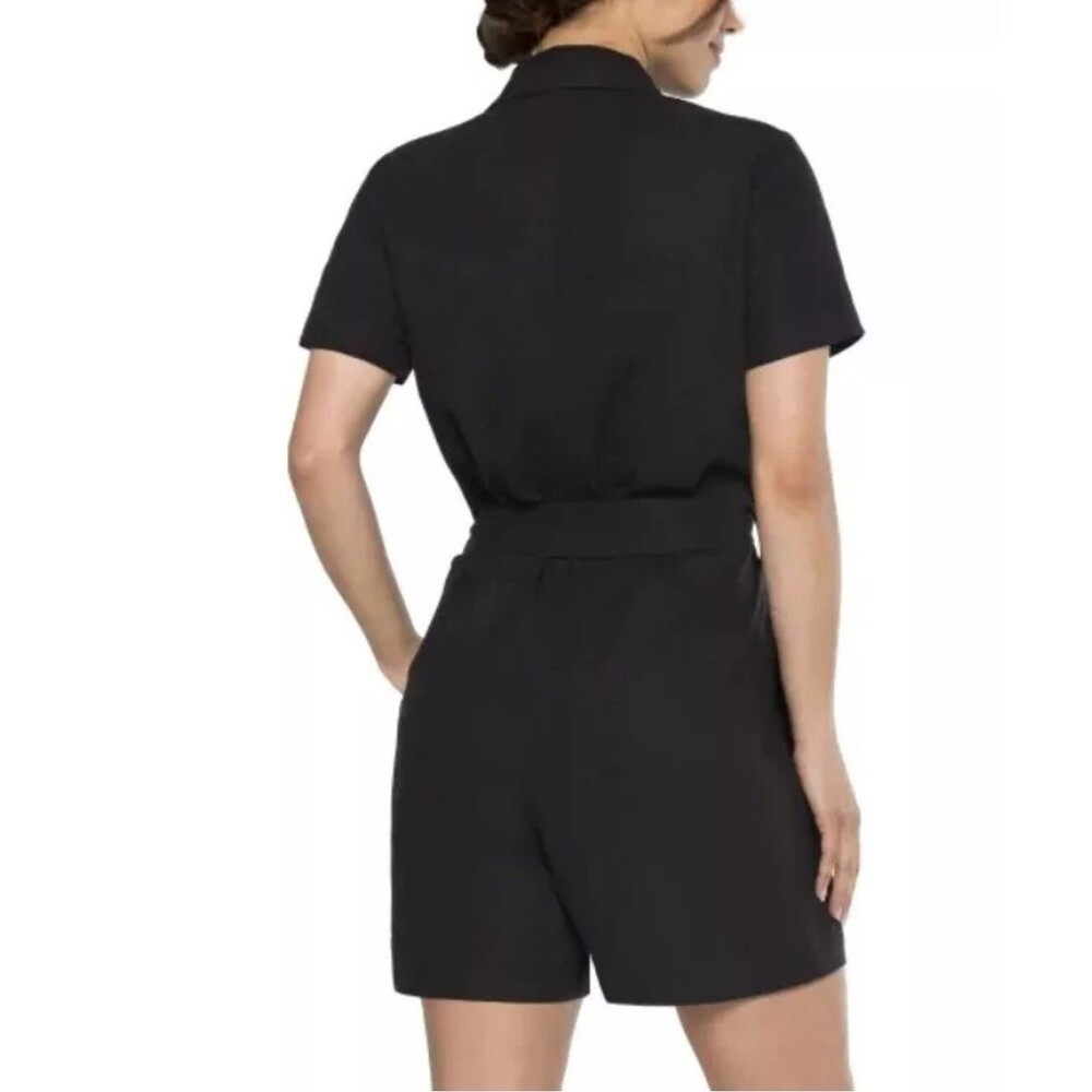 Matty M Women's XL Linen Blend Button Front Romper Relaxed Tie-Waist Black NWT